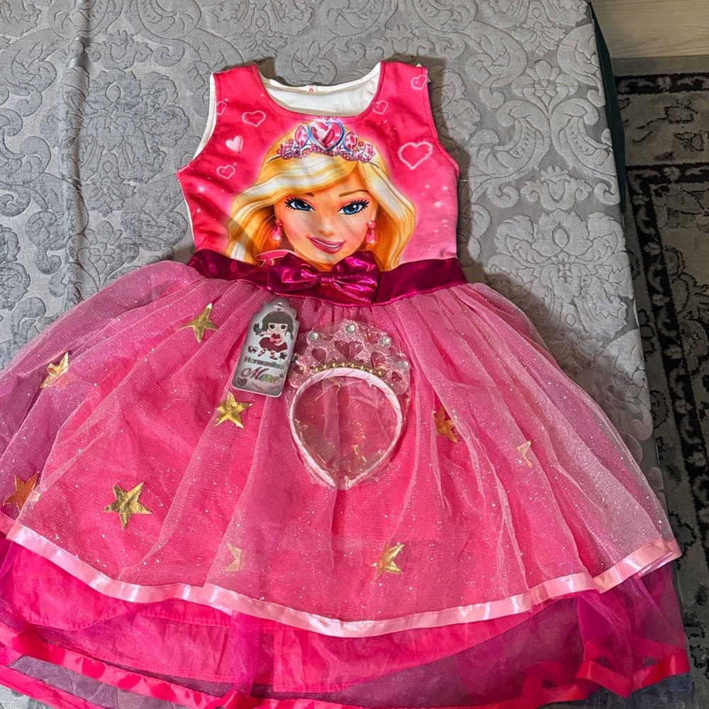 HM co. Girls halloween Sparkling Pink Princess Doll Dress & Tiara Sz G/Large US
